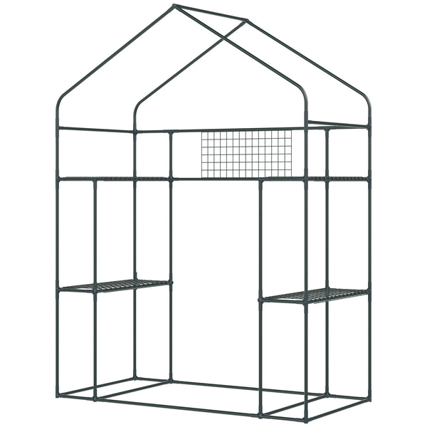 Outsunny Outdoor Walk-in Mini Greenhouse with Mesh Door & Windows, Small Portable Garden Green House with 3 Tiers 6 Shelves, Trellis, & Plant Labels