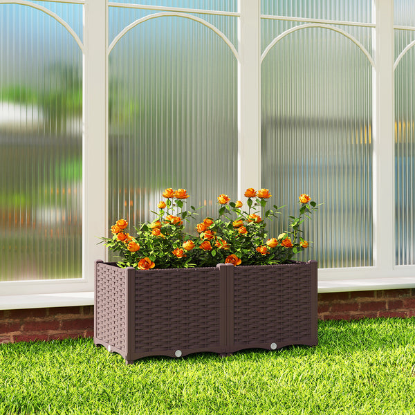 Plastic Raised Garden Bed with Legs, Self Watering Elevated Planter Boxes with Drainage Holes and Plugs, Easy Assembly Outdoor Planter Box for Vegetables, Flowers, Herbs, 80 x 40 x 37 cm