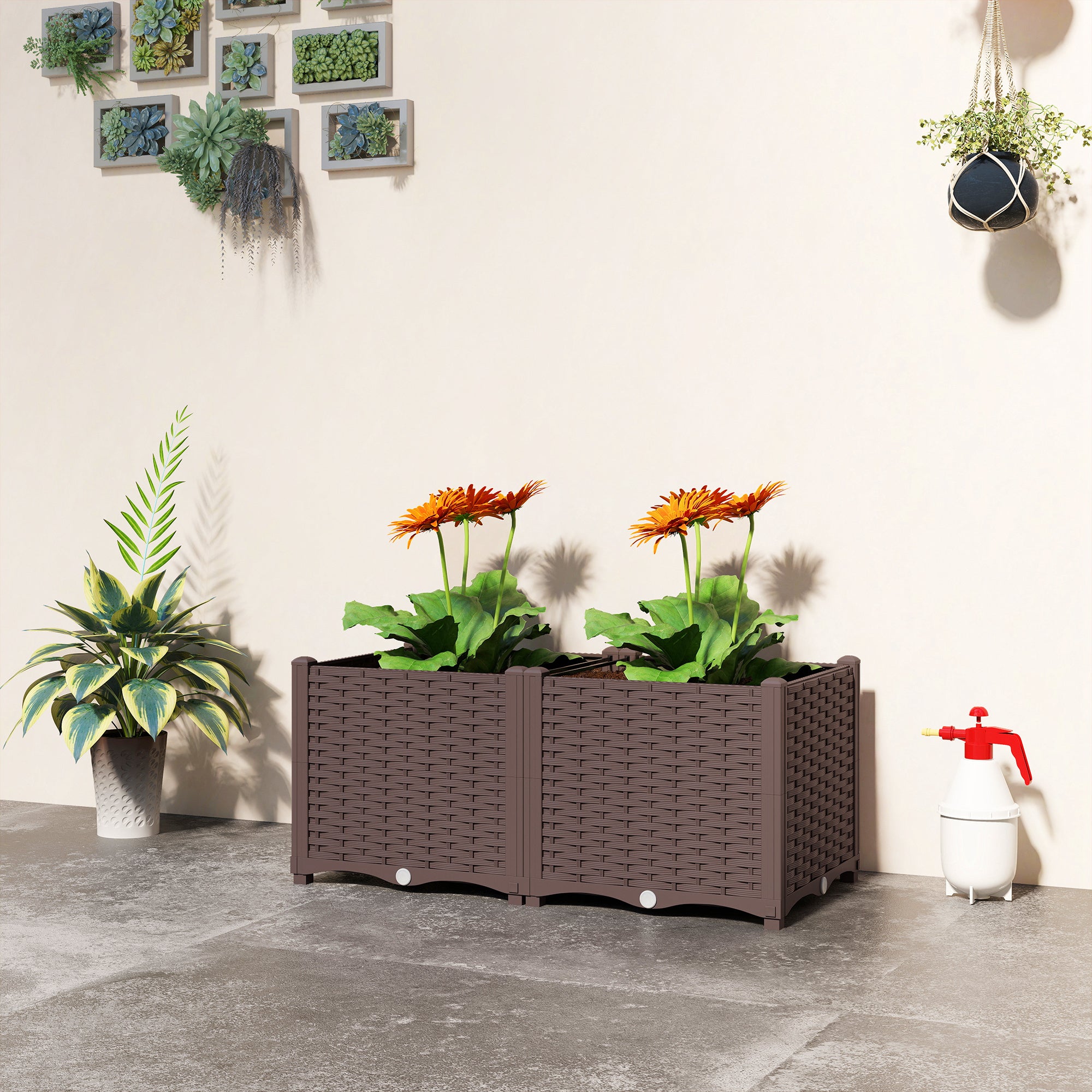 hassan self watering plastic planter box with trellis Outsunny Self Watering Plastic Raised Garden Bed with Legs, 80 x 40 x 37 cm