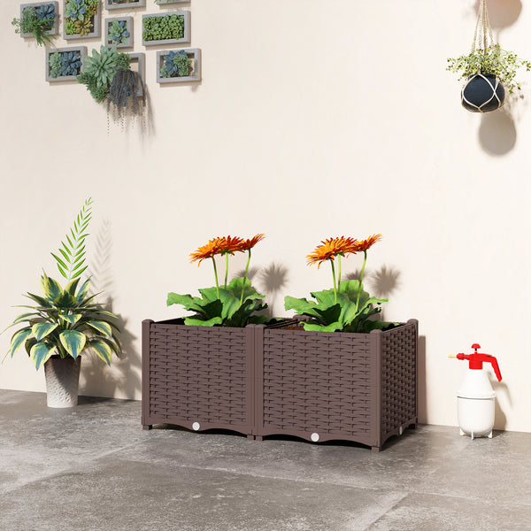 Plastic Raised Garden Bed with Legs, Self Watering Elevated Planter Boxes with Drainage Holes and Plugs, Easy Assembly Outdoor Planter Box for Vegetables, Flowers, Herbs, 80 x 40 x 37 cm