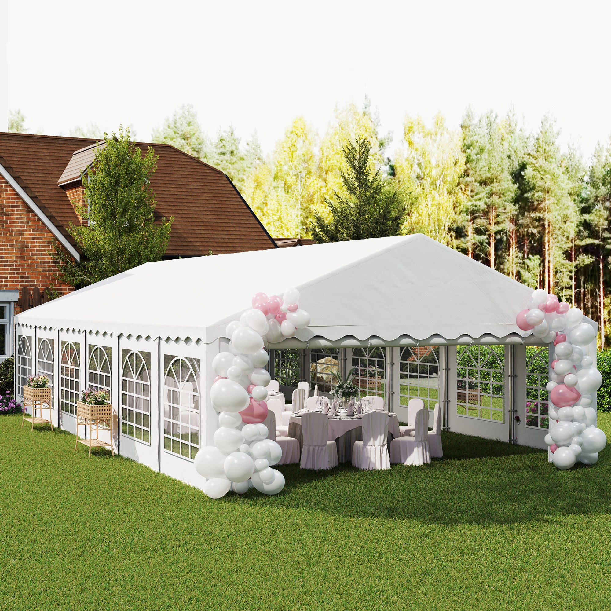 party tent large Outsunny 20' x 40' Party Tent, Outdoor Canopy Tent with Removable Sidewalls, 12 Windows for Parties, Wedding, Events, BBQ, White