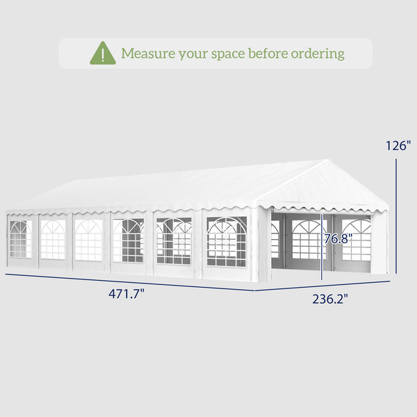 20' x 40' Party Tent with Removable Sidewalls, 12 Windows, White