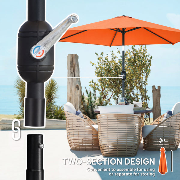 2.6 m Garden Parasol Umbrella with Aluminium Pole, Outdoor Table Market Patio Umbrella Sun Shade with Tilt and Crank, Vent, Orange