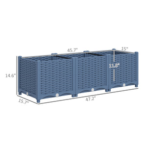 Outsunny 4 x 1 x 1 ft Raised Garden Bed, Indoor Outdoor Plastic Planter Box with Drainage Holes for Vegetables, Herbs, Flowers & Succulents, Blue