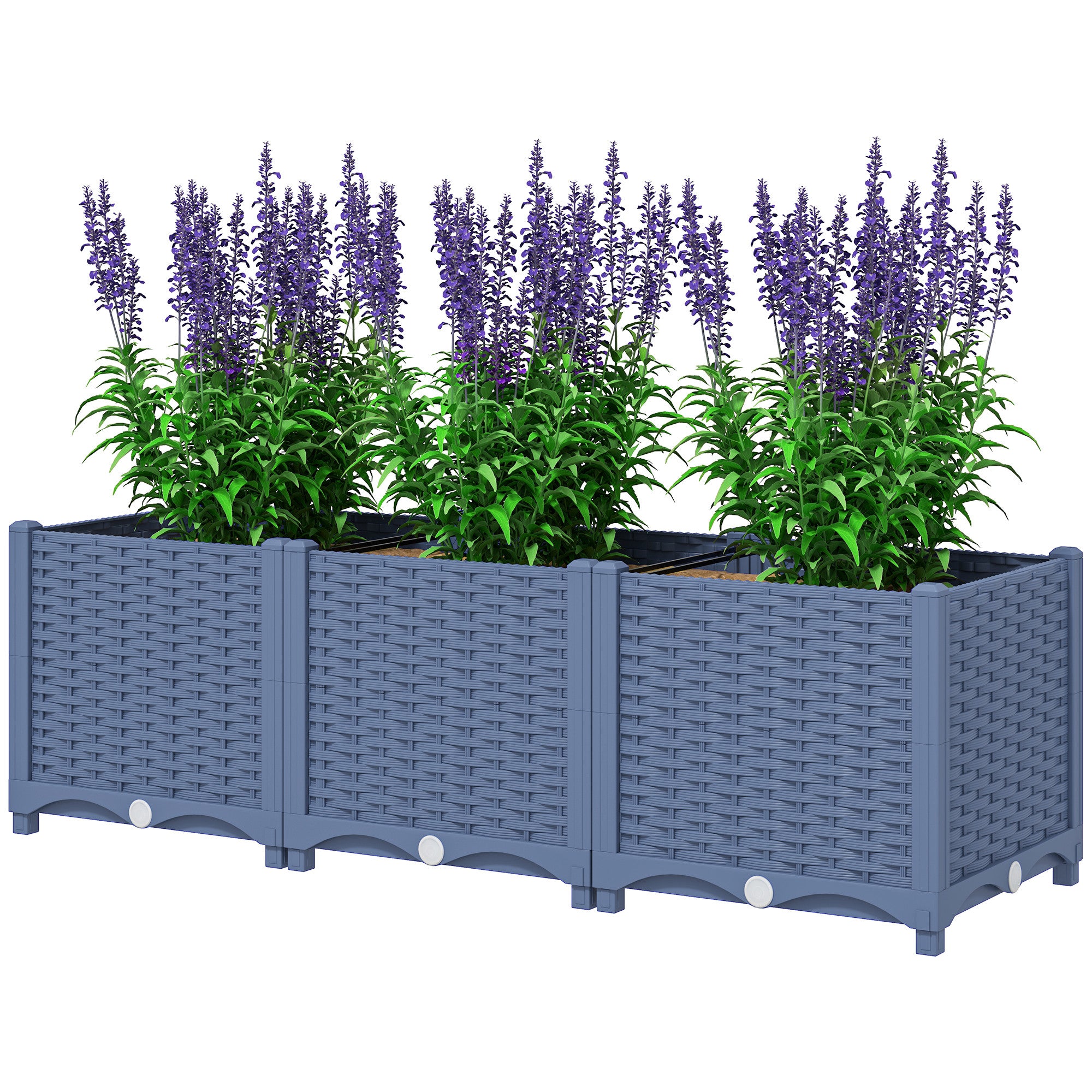 plant pot with raised drainage holes Outsunny Plastic Raised Garden Bed, 4 x 1 x 1 ft Outdoor Flower Box with Drainage Holes for Vegetables, Herbs, Blue