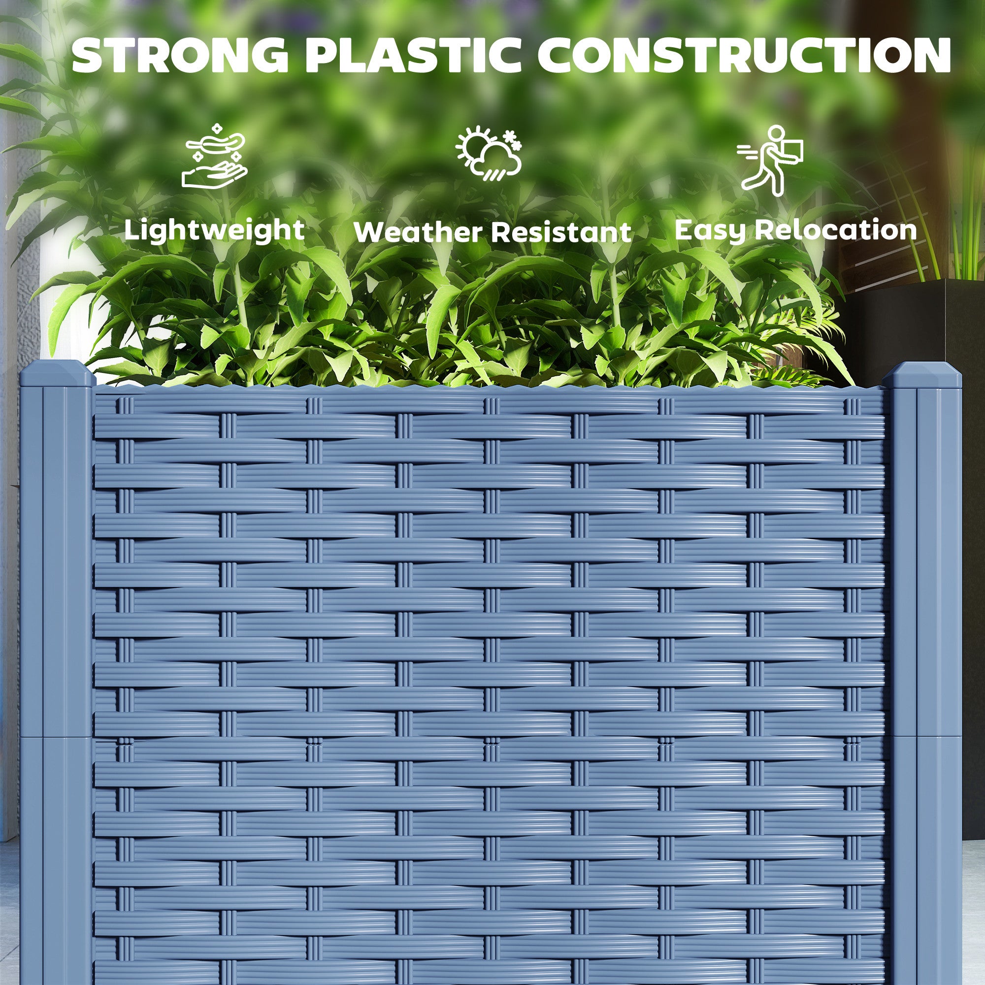 4 foot plastic planter Outsunny Plastic Raised Garden Bed, 4 x 1 x 1 ft Outdoor Flower Box with Drainage Holes for Vegetables, Herbs, Blue