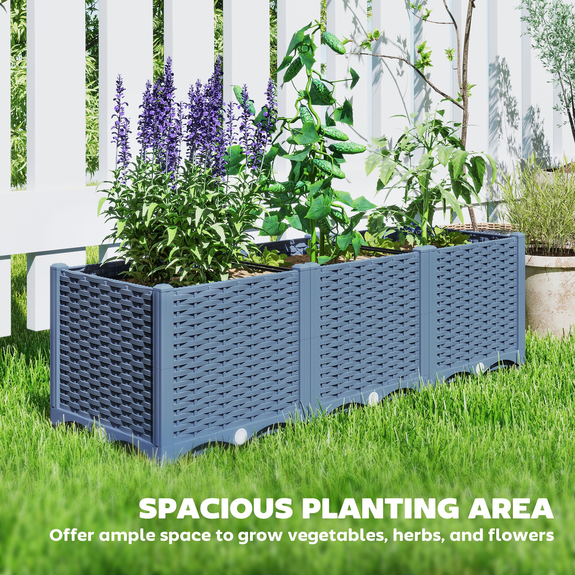 plastic for planting vegetables Outsunny Plastic Raised Garden Bed, 4 x 1 x 1 ft Outdoor Flower Box with Drainage Holes for Vegetables, Herbs, Blue