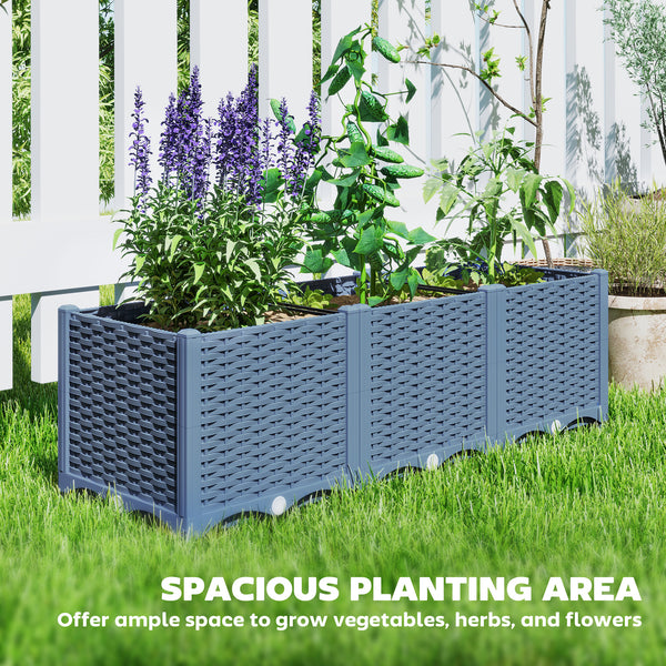 Outsunny 4 x 1 x 1 ft Raised Garden Bed, Indoor Outdoor Plastic Planter Box with Drainage Holes for Vegetables, Herbs, Flowers & Succulents, Blue