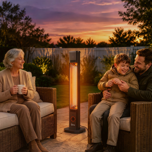 2000 W Electric Infrared Patio Heater with Cover, Free Standing/Wall Mounted IP65 Outdoor Garden Heater with Knob/Remote Control, 8 Heating Levels, 8H Timer, Tip-over Protection, Black