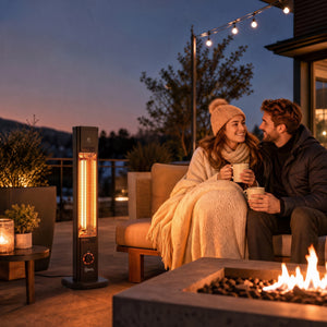 2000 W Electric Infrared Patio Heater with Cover, Free Standing/Wall Mounted IP65 Outdoor Garden Heater with Knob/Remote Control, 8 Heating Levels, 8H Timer, Tip-over Protection, Black