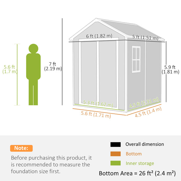 6 x 5ft Garden Shed, Plastic Shed with Floor, Window, Lockable Doors and Vents, Wood Effect Resin Tool Shed for Outdoor Patio, Dark Grey