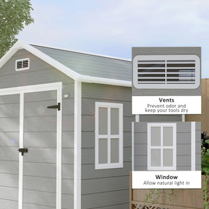 6 x 5ft Garden Shed, Plastic Shed with Floor, Window, Lockable Doors and Vents, Wood Effect Resin Tool Shed for Outdoor Patio, Dark Grey