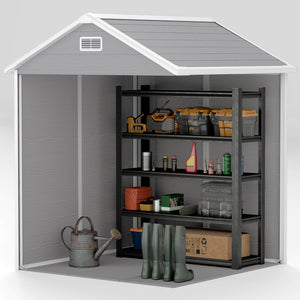 6 x 5ft Garden Shed, Plastic Shed with Floor, Window, Lockable Doors and Vents, Wood Effect Resin Tool Shed for Outdoor Patio, Dark Grey