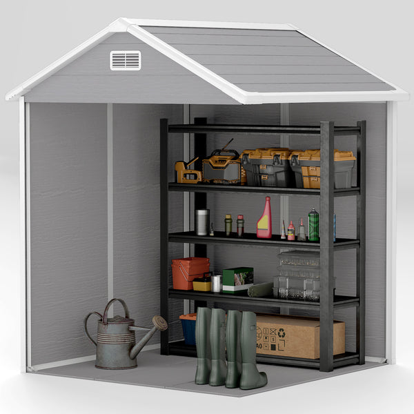 6 x 5ft Garden Shed, Plastic Shed with Floor, Window, Lockable Doors and Vents, Wood Effect Resin Tool Shed for Outdoor Patio, Dark Grey