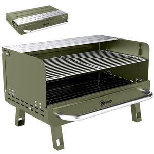 Portable BBQ Grill, Charcoal Barbecue Grill with Adjustable Grates, Foldable Legs and Side Shelf for Camping Hiking Picnic Travel Garden Outdoor Cooking, Green