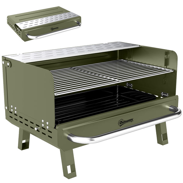 Portable BBQ Grill, Charcoal Barbecue Grill with Adjustable Grates, Foldable Legs and Side Shelf for Camping Hiking Picnic Travel Garden Outdoor Cooking, Green