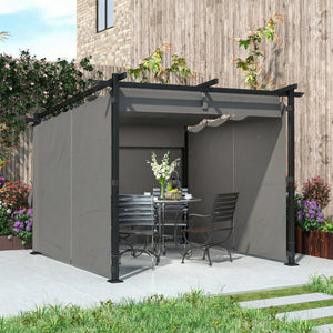 3 x 3(m) Metal Pergola with Retractable Roof and Sidewalls, Garden Gazebo UPF30+ Sun Shade Shelter for Outdoor, Patio, Deck, Light Grey