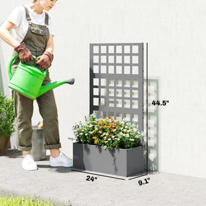 Galvanized Raised Garden Bed with Trellis, Metal Planter Box with Drainage Holes, Outdoor Privacy Screen for Climbing Plants, Vegetable, Vines, 24" x 9" x 44.5", Gray