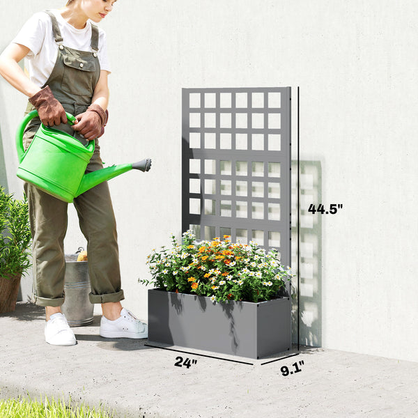 Galvanized Raised Garden Bed with Trellis, Metal Planter Box with Drainage Holes, Outdoor Privacy Screen for Climbing Plants, Vegetable, Vines, 24" x 9" x 44.5", Gray