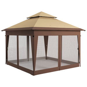 3 x 3(m) Pop Up Gazebo with Mosquito Netting, 1 Person Easy up Marquee Party Tent with 1-Button Push, Double Roof, Carry Bag, Sandbags, Height Adjustable Instant Shelter, Khaki