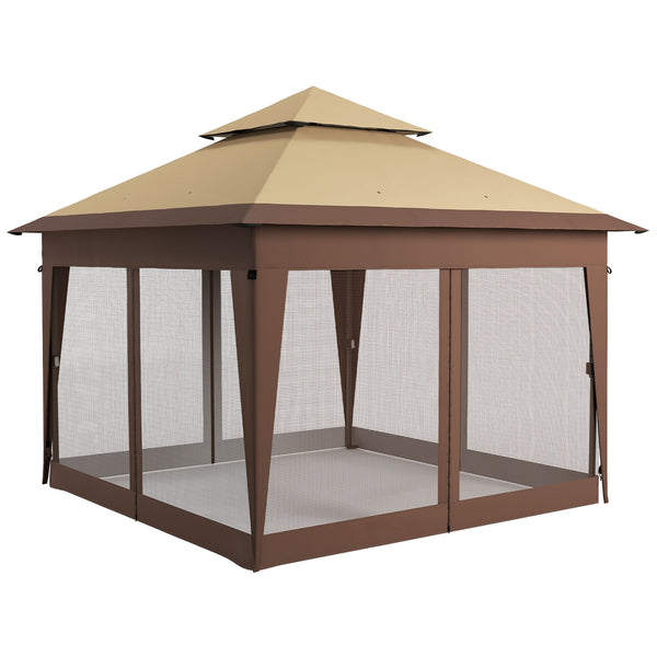 3 x 3(m) Pop Up Gazebo with Mosquito Netting, 1 Person Easy up Marquee Party Tent with 1-Button Push, Double Roof, Carry Bag, Sandbags, Height Adjustable Instant Shelter, Khaki