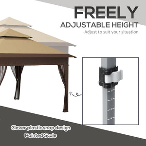 3 x 3(m) Pop Up Gazebo with Mosquito Netting, 1 Person Easy up Marquee Party Tent with 1-Button Push, Double Roof, Carry Bag, Sandbags, Height Adjustable Instant Shelter, Khaki