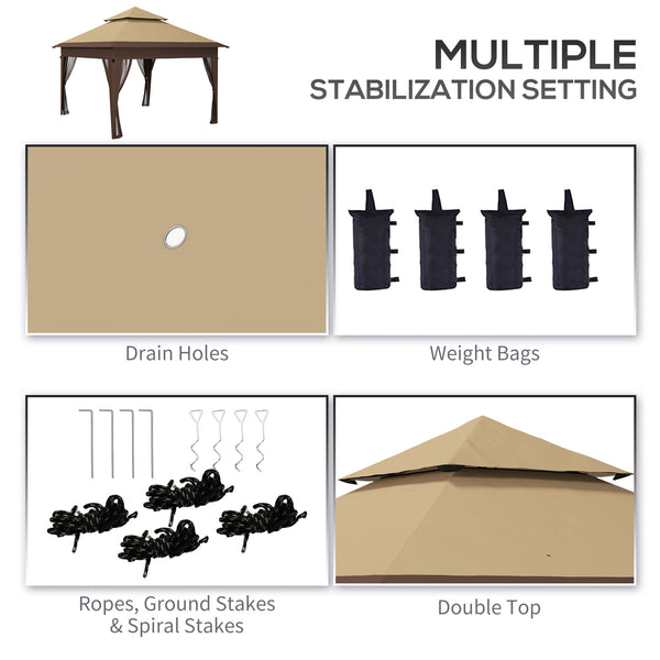 3 x 3(m) Pop Up Gazebo with Mosquito Netting, 1 Person Easy up Marquee Party Tent with 1-Button Push, Double Roof, Carry Bag, Sandbags, Height Adjustable Instant Shelter, Khaki