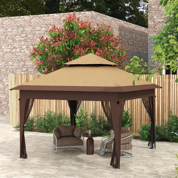 3 x 3(m) Pop Up Gazebo with Mosquito Netting, 1 Person Easy up Marquee Party Tent with 1-Button Push, Double Roof, Carry Bag, Sandbags, Height Adjustable Instant Shelter, Khaki