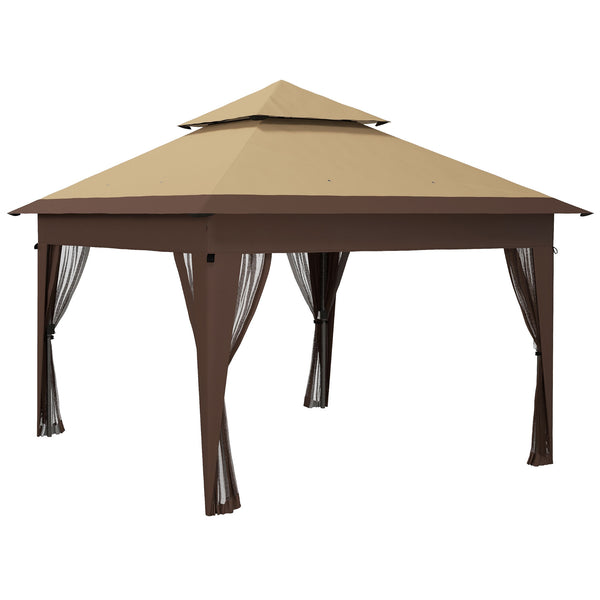 3 x 3(m) Pop Up Gazebo with Mosquito Netting, 1 Person Easy up Marquee Party Tent with 1-Button Push, Double Roof, Carry Bag, Sandbags, Height Adjustable Instant Shelter, Khaki