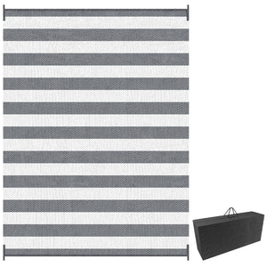 Outsunny Reversible Outdoor Rug, 9' x 12' Waterproof Plastic Straw Floor Mat, Portable RV Camping Carpet, Large Floor Mat for Backyard, Deck, Picnic, Beach, Gray & White Striped