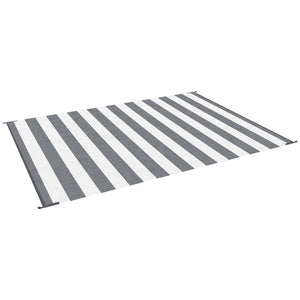 Outsunny Reversible Outdoor Rug, 9' x 12' Waterproof Plastic Straw Floor Mat, Portable RV Camping Carpet, Large Floor Mat for Backyard, Deck, Picnic, Beach, Gray & White Striped