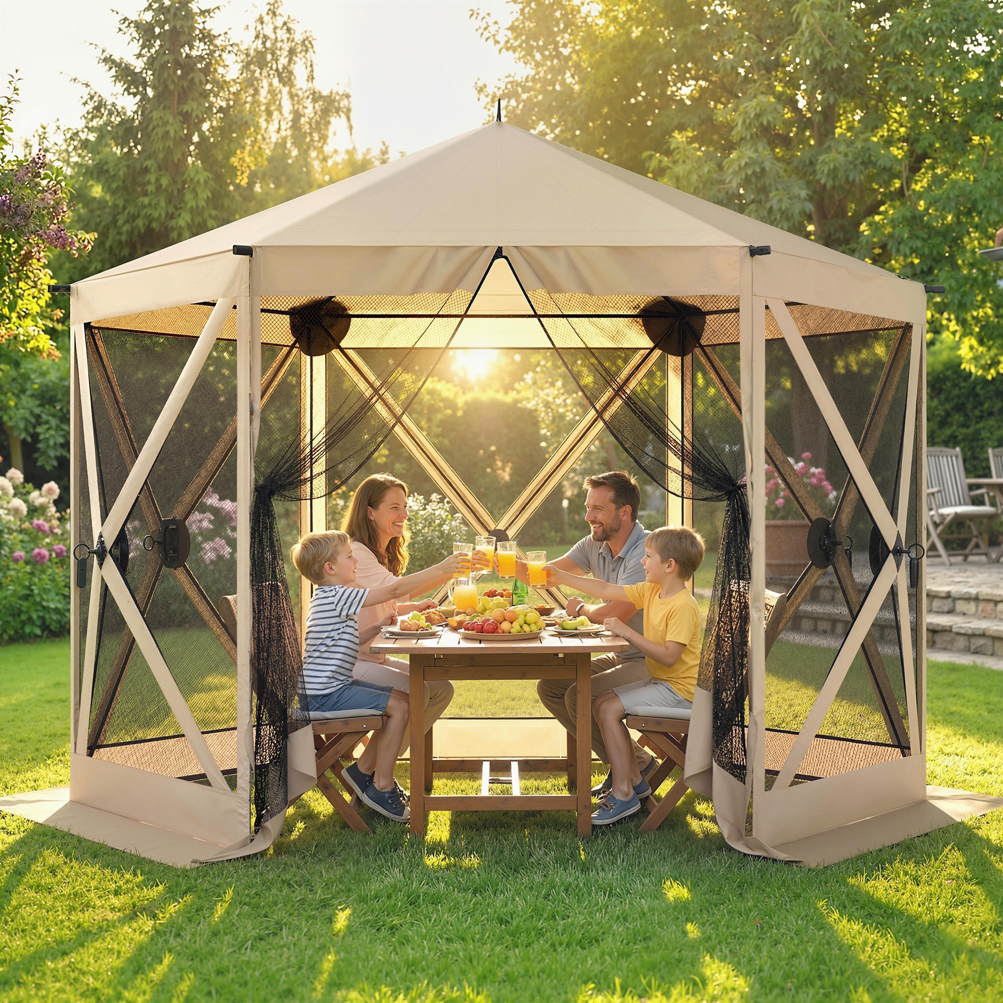 picnic tent house Outsunny 10 x 11 ft Pop Up Gazebo Screen Tent, Portable Instant Camping Canopy Screen House with Nettings, Carry Bag, Beige