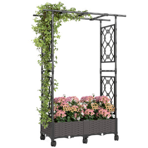 Raised Garden Bed with Arch Trellis, Raised Bed for Garden on Wheels with Side Trellis, Self Watering Outdoor Planter Box for Climbing Plants, Flowers, Herbs