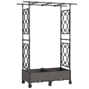 Raised Garden Bed with Arch Trellis, Raised Bed for Garden on Wheels with Side Trellis, Self Watering Outdoor Planter Box for Climbing Plants, Flowers, Herbs