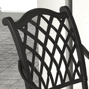7 PCs Garden Patio Dining Set with Parasol Hole, Cast Aluminium Outdoor Furniture Set with Six Cushioned Chairs and Rectangle Dining Table, for Garden, Lawn, Deck, Black