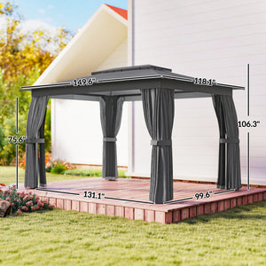 10' x 12' Outdoor Patio Gazebo, Soft Top Gazebo Canopy Shelter with Double Roof, Curtains, Netting, Steel Frame, UPF30+ Protection, Ceiling Hooks for Lawn, Backyard, Deck, Dark Gray