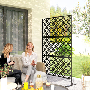 Metal Outdoor Privacy Screen, 78" x 48" Freestanding Outdoor Divider with Stand, Decorative Privacy Panel with Quatrefoil Cut-out Design for Garden Patio Backyard, Black