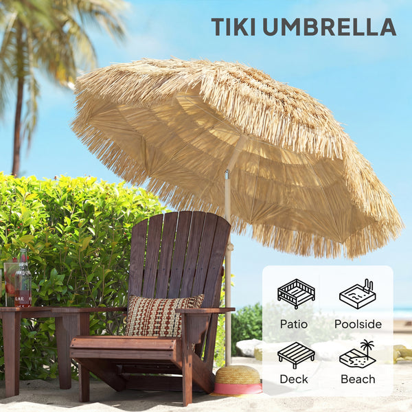 6FT Tiki Umbrella, Outdoor Hawaiian Style Patio Umbrella with 8 Ribs, Carry Bag, Outdoor Tiki Bar, Tropical Palapa for Pool, Beach, Khaki