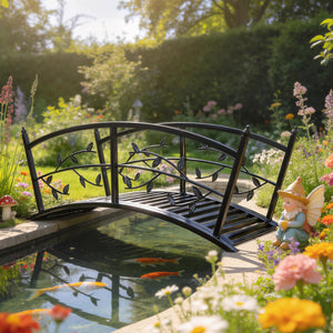 1.2M Metal Garden Bridge with Safety Railings, Outdoor Pond Bridge, Arch Decorative Footbridge for Garden, Creek Stream, Easy Assembly & Stable Construction, Black