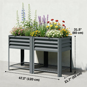 Galvanized Steel Raised Garden Bed, Elevated Planter Box with Legs and Storage Shelf, Raised Planter for Vegetables, Flowers, Herbs, for Outdoor, Patio, Yard, Dark Grey