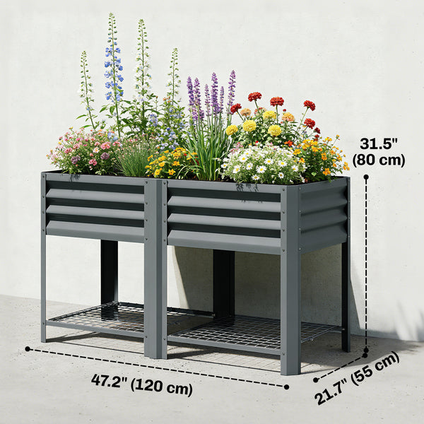 Galvanized Steel Raised Garden Bed, Elevated Planter Box with Legs and Storage Shelf, Raised Planter for Vegetables, Flowers, Herbs, for Outdoor, Patio, Yard, Dark Grey
