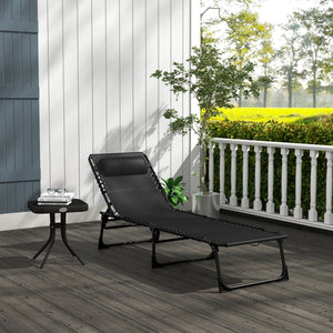 Folding Chaise Lounge Chair, Patio Sun Tanning Chair, Outdoor Chaise Lounger with 4-Position Reclining Back, Breathable Mesh Seat for Beach, Poolside, Yard, Black