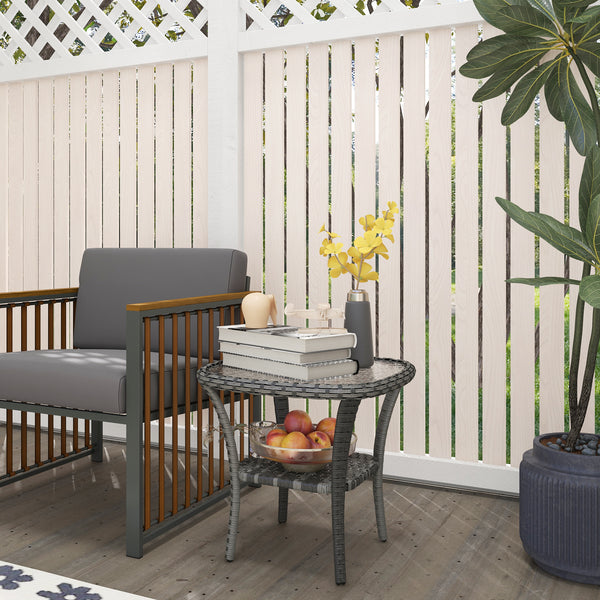 Rattan Coffee Table with Storage Shelf, Wicker Side Table with Glass Top, Outdoor End Table for Garden, Porch, Backyard, Mix Grey