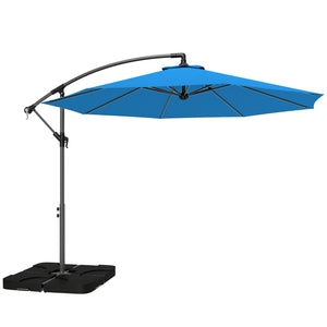 3 m Cantilever Parasol with Umbrella Weights, Cross Base, Offset Outdoor Umbrella with Protective Cover, Crank Handle, Hanging Sun Shade, Blue