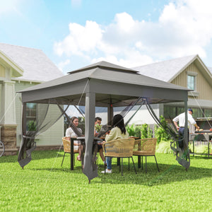 3 x 3(m) Pop Up Gazebo, Double-roof Garden Tent with Netting and Carry Bag, Party Event Shelter for Outdoor Patio, Dark Grey