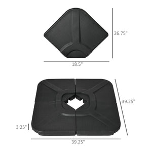 Outsunny 4-Piece 175lb Cantilever Patio Umbrella Base Weights for Offset Hanging Umbrella, HDPE Water or Sand Filled Umbrella Weights for Cross Base Stand, Black