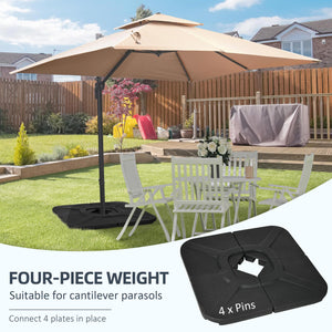 Outsunny 4-Piece 175lb Cantilever Patio Umbrella Base Weights for Offset Hanging Umbrella, HDPE Water or Sand Filled Umbrella Weights for Cross Base Stand, Black