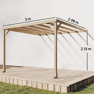 3 x 3 m Lean-To Wooden Pergola Kit, Decorative Garden Gazebo with Stable Structure and Concrete Anchors, Grape Trellis for Climbing Vines, Flowers, Garden Patio, Light Brown
