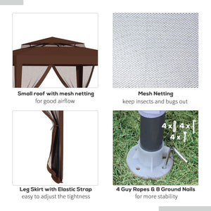 10' x 10' Canopy Tent, Party Tent with Mesh Netting and Double Tier Roof for Backyard, Garden, Patio, Outdoor, Brown