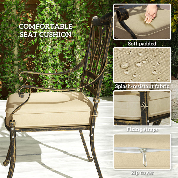 5 Pieces Cast Aluminium Garden Dining Set, 4 Seater Garden Table and Chairs with Parasol Hole, Outdoor Garden Furniture Set with Cushions for Patio, Bronze Tone